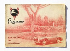 A Pegaso car sales brochure covering the range of models including Z-102 B two three seater