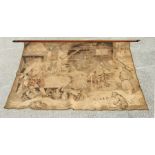 An 18th century style Dutch hanging wall tapestry depicting a tavern scene, 188cms wide.