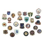 A quantity of enamel club and society lapel badges to include Cardiff Athletics and Bowls Club,