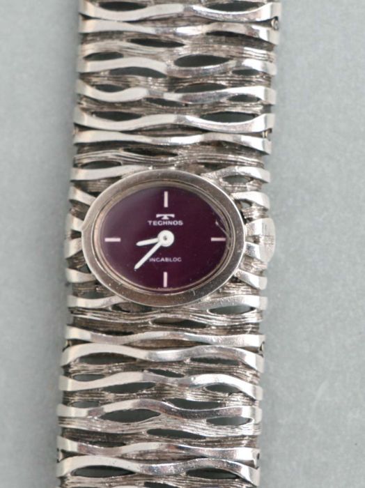 A 1970's Technos ladies hallmarked silver bracelet watch, circa 1973, in original box.