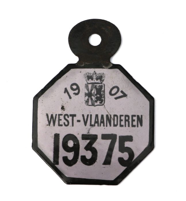 A 1907 enamel Belgian taxi driver badge for West - Vlaanderen, Belgium. 11 by 8cms.