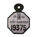 A 1907 enamel Belgian taxi driver badge for West - Vlaanderen, Belgium. 11 by 8cms.