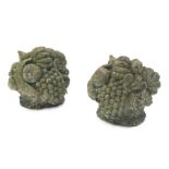 A pair of reconstituted stone corbels in the form of baskets of fruit, each approx 24cms wide (2).