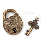 A heavy brass Artillery Ubique padlock with key in full working order. 6.5cms (2.5ins) wide by