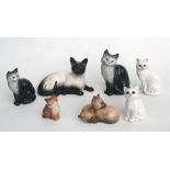 A group of Beswick figures of cats to include Siamese and kittens, the largest 14cms high (7).