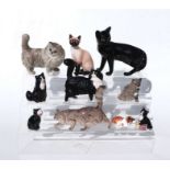 A group of Royal Doulton figures of cats to include Siamese and Persian, the largest 15cms high (