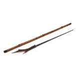 A bamboo shafted sword stick with a 47cms (18.5ins) square section blade and stag horn handle.