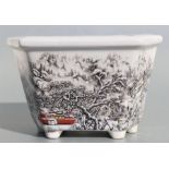 A Chinese Republic style planter decorated with a snowy landscape scene and calligraphy, 20cms