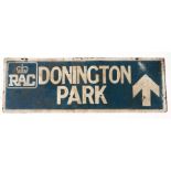 An original RAC Donington Park enamel roadside information sign, 91cms wide.Condition ReportSome