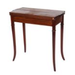 A 19th century mahogany card table, the top opening to reveal a baize surface with four coin