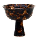 A Chinese oil spot glaze stem cup, 9cms high.