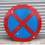 An aluminium road sign 'No Stopping', 90cms diameter.