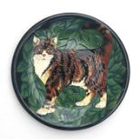 A Moorcroft limited edition plate, numbered 170/300, decorated with a tabby cat, 26cms diameter.