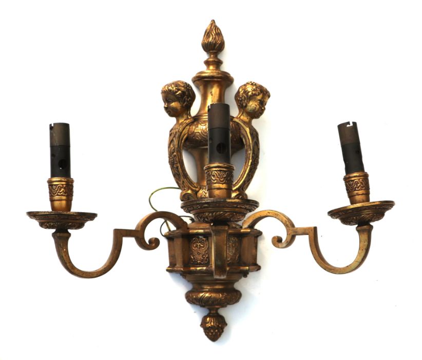 Two of cast brass rococo style wall lights, one two arm the other three arm. 45cms high (2). - Image 2 of 3