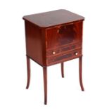 An Edwardian mahogany sewing box with lift-up lid and two frieze drawers, on square tapering splayed