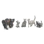 A group of Country Artist's sterling silver (filled) models of cats and kittens, the largest 10cms