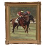 Marriot (20th century British) - Horse Racing - signed lower left, oil on board, framed, 39 by
