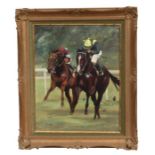 Marriot (20th century British) - Horse Racing - signed lower left, oil on board, framed, 39 by