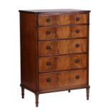 A Maple & Co reproduction mahogany chest of five graduated long drawers, on turned legs, 76cms