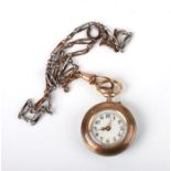 A late 19th century silver gilt and enamel fob watch, the white enamel dial with Arabic numerals.