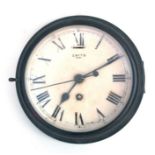 A Smiths 8-day wall clock, the white dial with Roman numerals, in a black lacquer metal case,