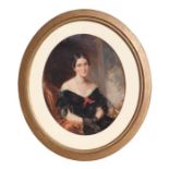 In the manner of Thomas Lawrence - an oval portrait depicting a young lady, oil, framed & glazed, 29