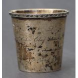 A Norwegian silver beaker of tapering form with inscription to 'Hakon Olaf Christian Torpe on the