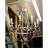 A large silvered metal 8-branch ceiling light, approx 87cms high.