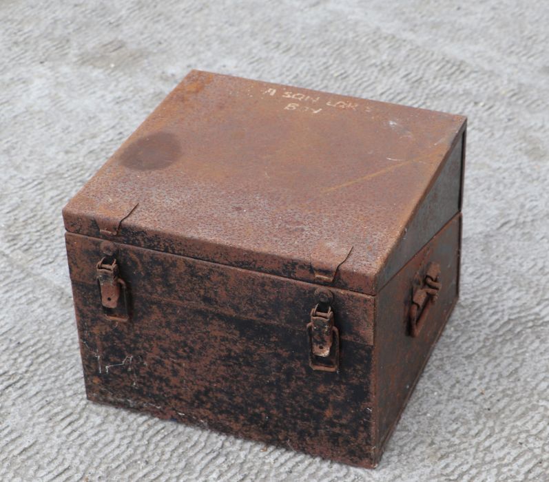 A RAF tin instrument box, painted to the top 'Squadron Leader', 38cms wide.