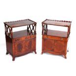 A pair of 19th century style mahogany side tables, the rectangular crossbanded galleried top above