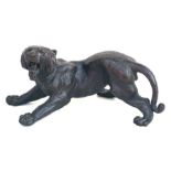 A Japanese bronze study of a snarling tiger, 38cms long.