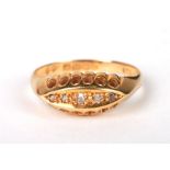 An 18ct gold five-stone diamond ring, Sheffield 1937, approx UK size 'Q', 3.1g.