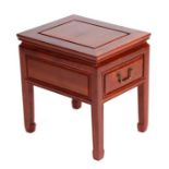 A Chinese hardwood side table with single frieze drawer, 36cms wide.