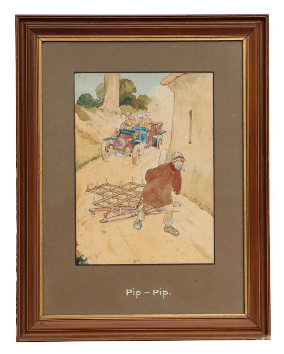 Attributed to Rene Vincent (1879-1930) a comical scene depicting a French peasant pulling a set of