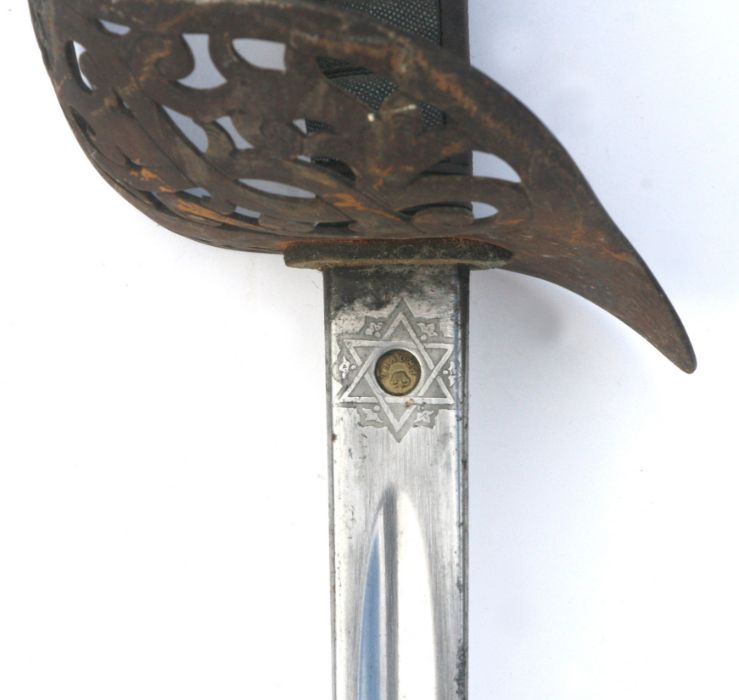 A Victorian Cavalry officer's sword with wire and shagreen handle, steel scabbard and leather - Image 5 of 7