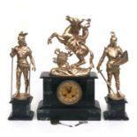 A Victorian black slate and gilt metal clock garniture, 51cms high.Condition ReportBoth key and
