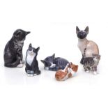 A group of Royal Copenhagen figures of cats, the largest 18cms high (6).Condition ReportThere is a