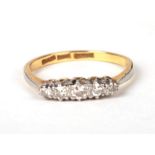 An 18ct gold and platinum five-stone diamond ring, approx UK size 'O', 2.5g.