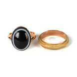 A 9ct gold ring set with an agate cabochon, approx UK size 'M', 3.7g; together with a 9ct gold