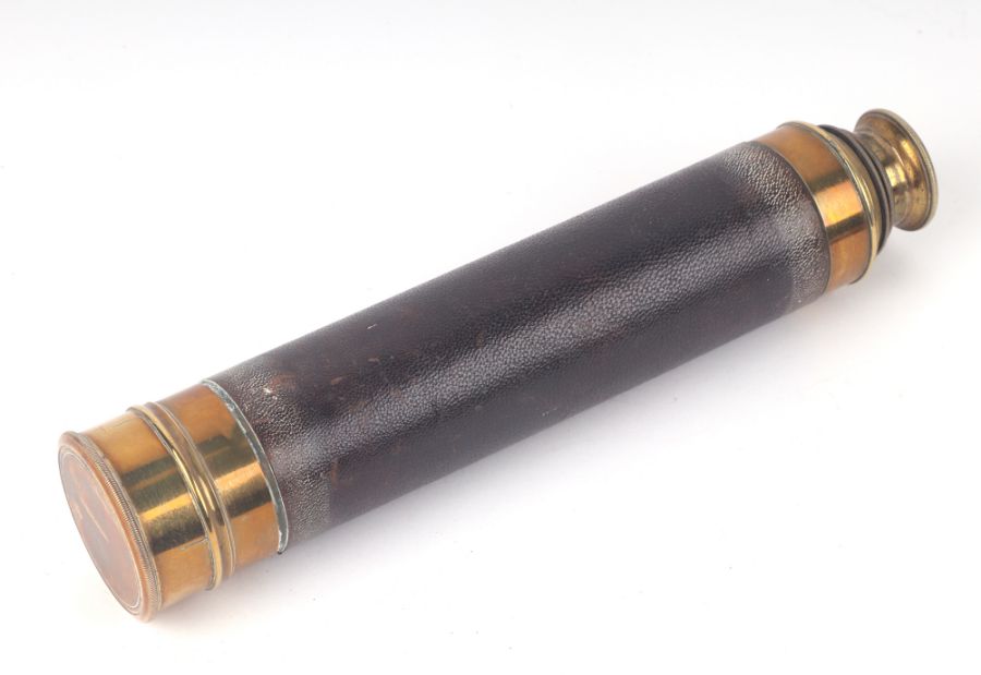 A late Victorian three-draw brass telescope, 74cms long extended, 25.4cms closed. - Image 2 of 2