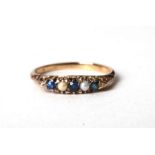 An 18ct gold sapphire and pearl ring, approx UK size 'L', 1.8g.