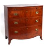 A Regency mahogany bowfronted chest, the crossbanded top above a brushing slide and three