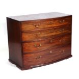 A 19th century mahogany bowfronted chest of four graduated long drawers, 107cms wide.Condition
