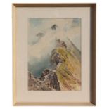 E G Hall - Striding Edge Helvellyn, Cumbria - watercolour, signed lower left, label and