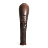 An African tribal art carved horn snuff canister depicting a man's head, 12cms long.