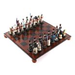 A contemporary chess set modelled as British and French Napoleonic War soldiers and chess board,