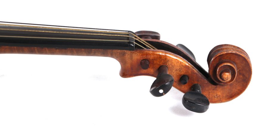 A violin with 14ins two-piece back, bears paper label 'Stradivarius, Made in Germany', with three - Image 2 of 5