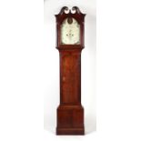 A longcase clock, the 30cms square painted arched dial with Arabic numerals, subsidiary seconds dial