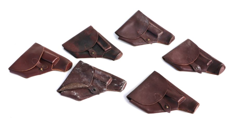 Six brown leather Walther P38 pistol holsters