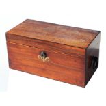 A 19th century rosewood tea caddy with central well flanked by two canisters, 31cms wide.